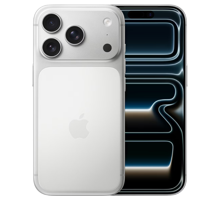 White smartphone with Apple logo on a white background