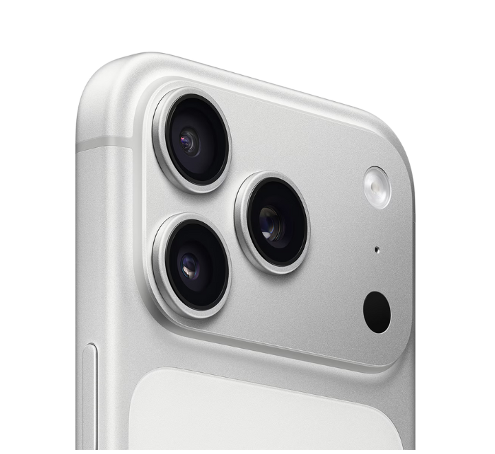 Close-up of a smartphone's camera module on a white background