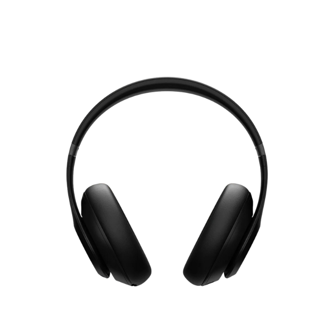 Black headphones on a white background